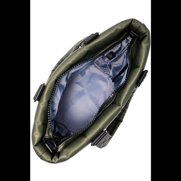 IHKWIP Checkmate Quilted Tote w/ 2 Crossbody Straps MtllcMltryOlive - Picture 2 of 3